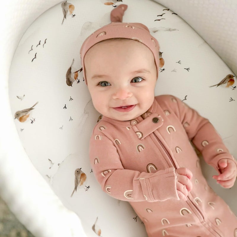 GRSSDER Stretchy Ultra Soft Fitted Bassinet Sheet Set 3 Pack, Universal Fit for Bassinets Baby Cradle Moses Basket Oval Rectangle Mattress Safe and Snug, Cute Watercolor Cows and Birds Print - Image 5